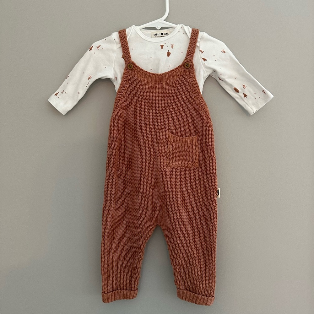 Rabbit and Bear Sweater and Overalls with Long Sleeve Matching Onesie